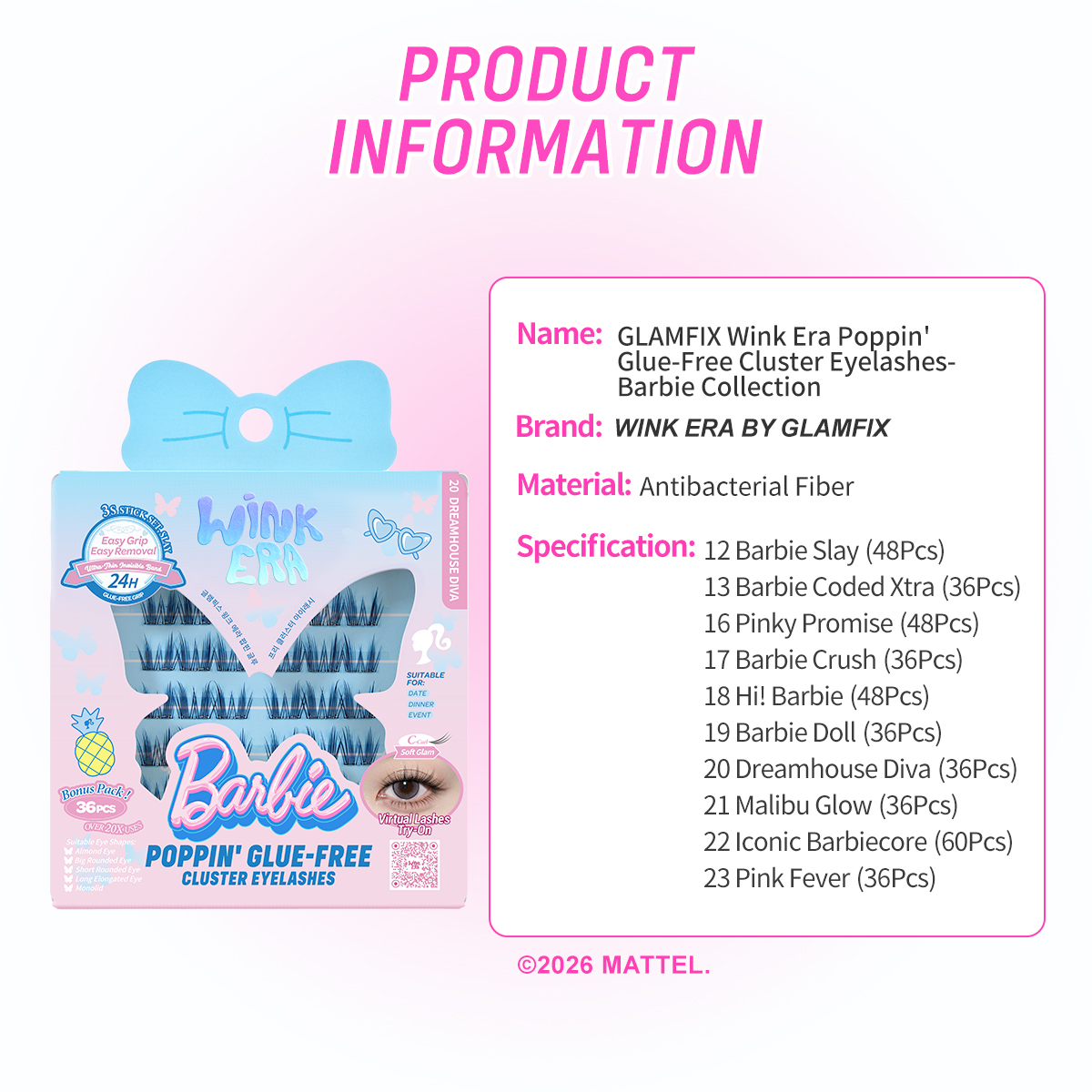 WINK ERA Poppin' Glue - Free Cluster Eyelashes-Barbie Collection