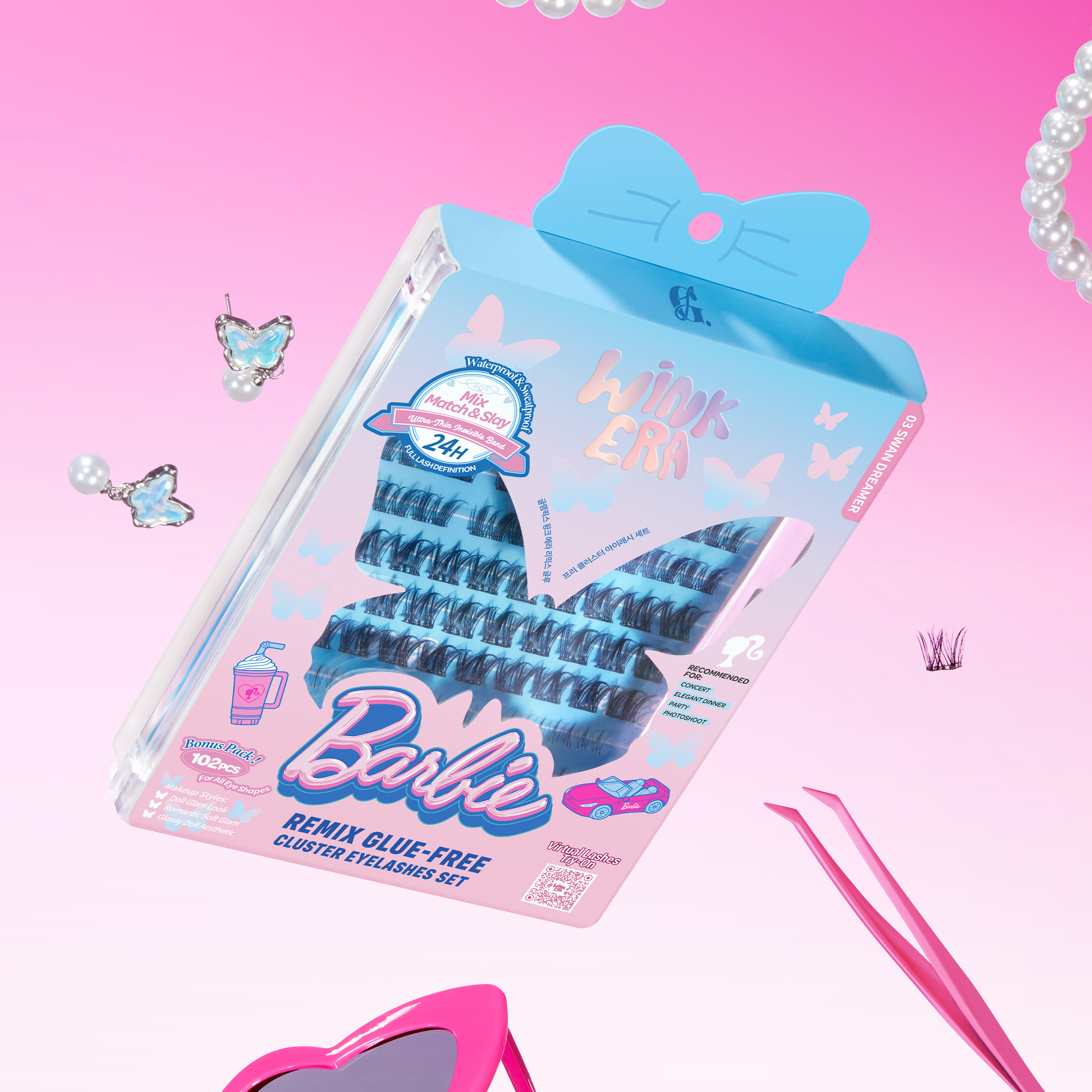 WINK ERA  Remix Glue-Free Cluster Eyelashes Set-Barbie Collection