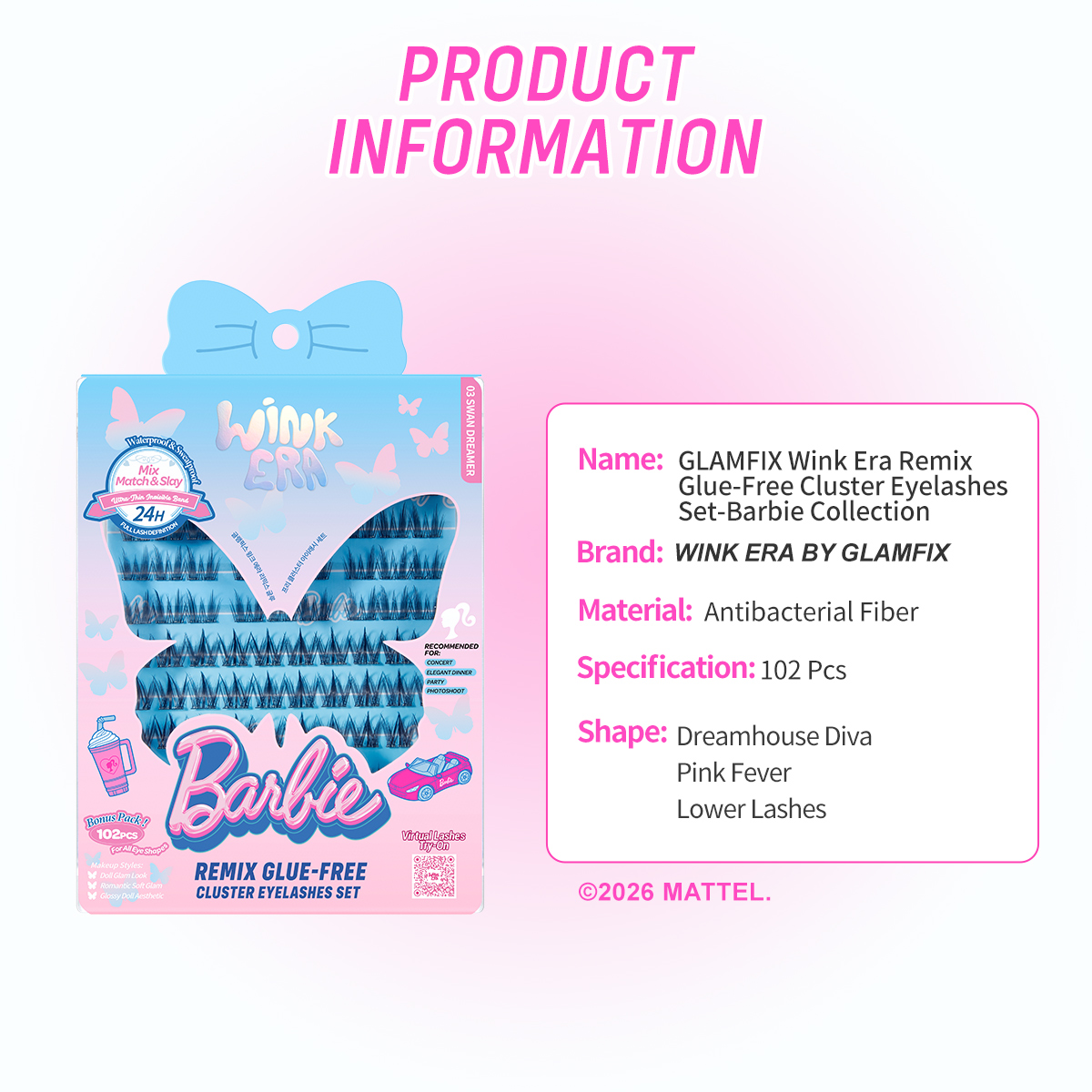 WINK ERA  Remix Glue-Free Cluster Eyelashes Set-Barbie Collection